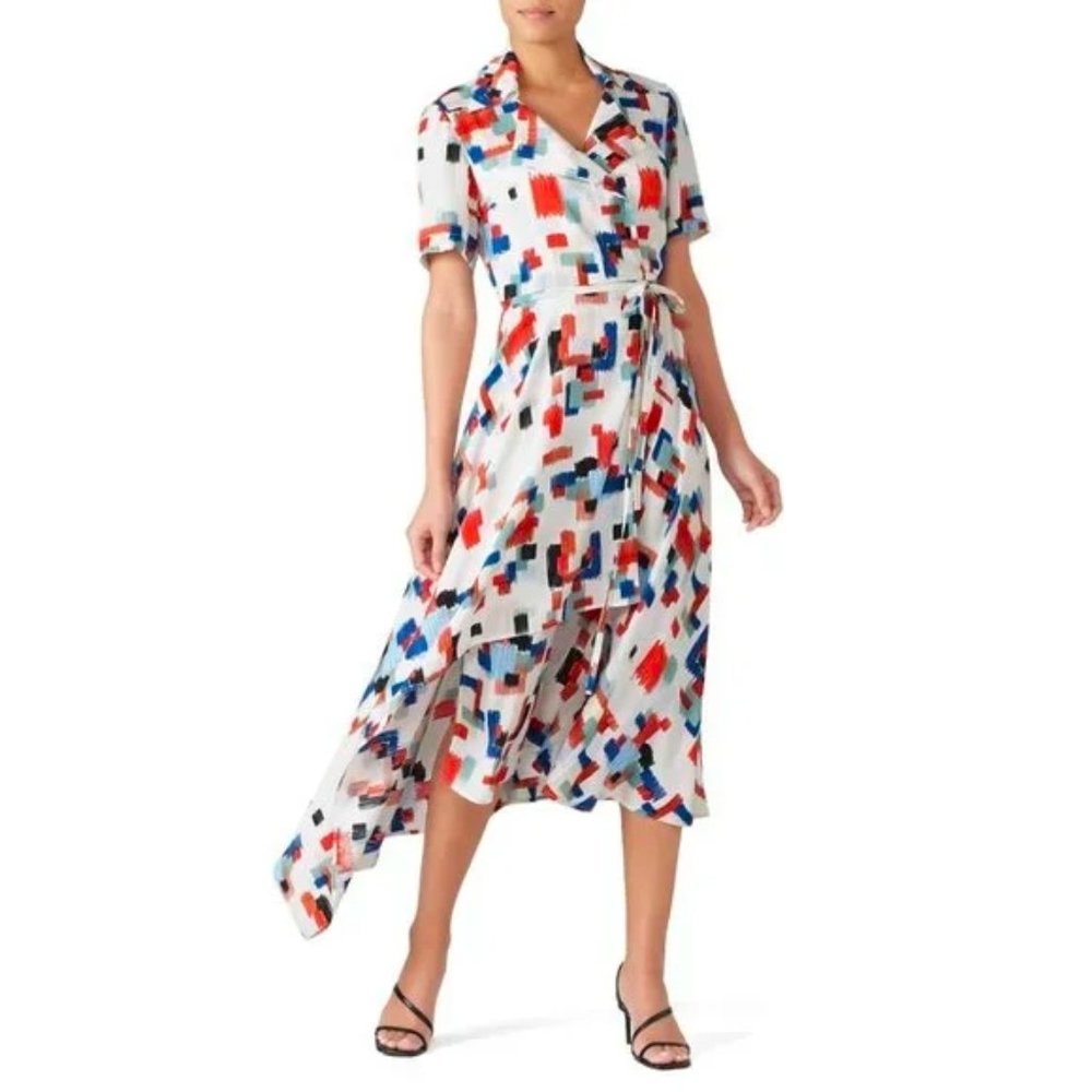 Rosetta Getty | White Artistic Scribble Print Crepe Wrap Dress